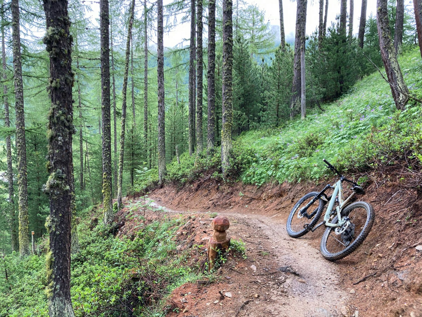 Enduro kolo na uměle postaveném trailu ve svahu