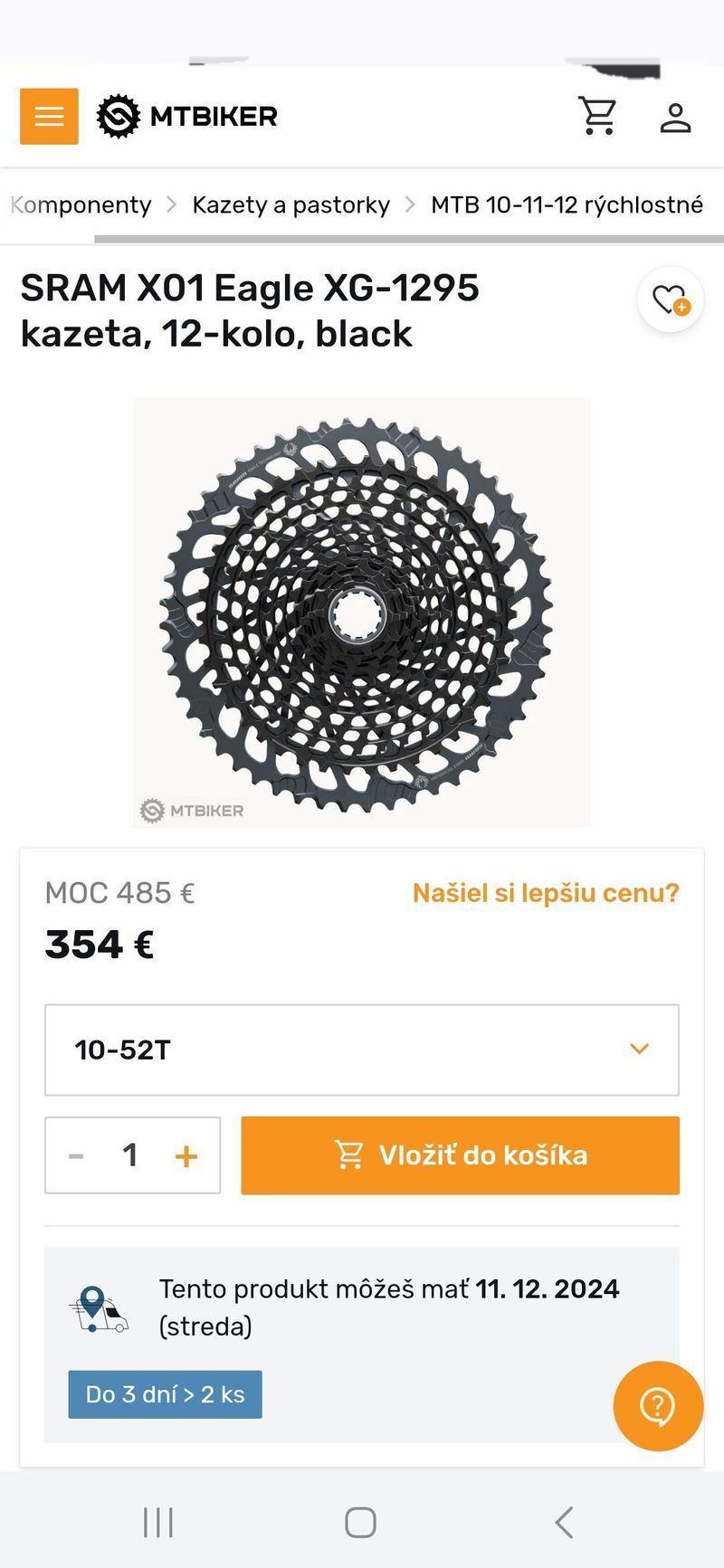 Nová Kazeta Sram X01 Eagle Xg-1295 Black 10-52z