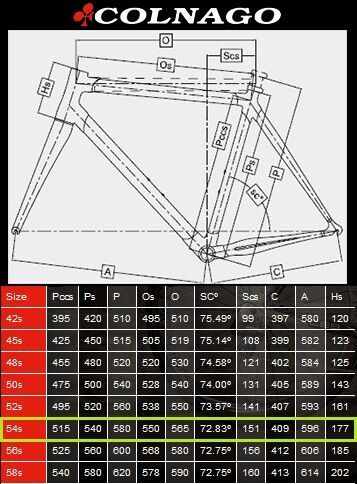 Colnago c59 size outlet chart