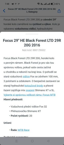 Horské kolo Focus Black Forest LTD 29, 20s, 2016