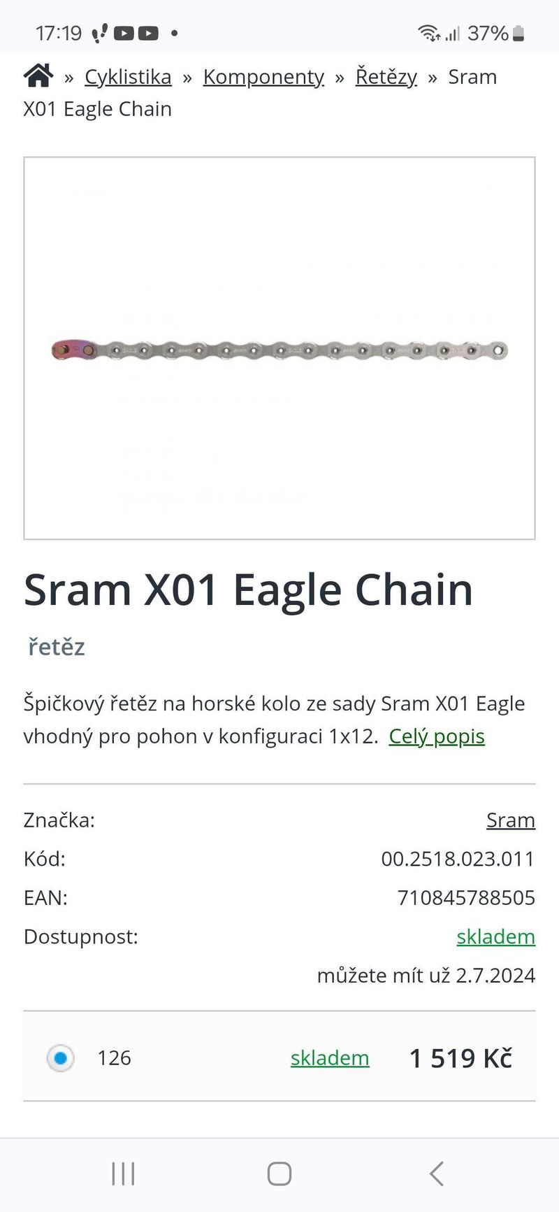 Nová reťaz Sram X01 Eagle HollowPin 12s