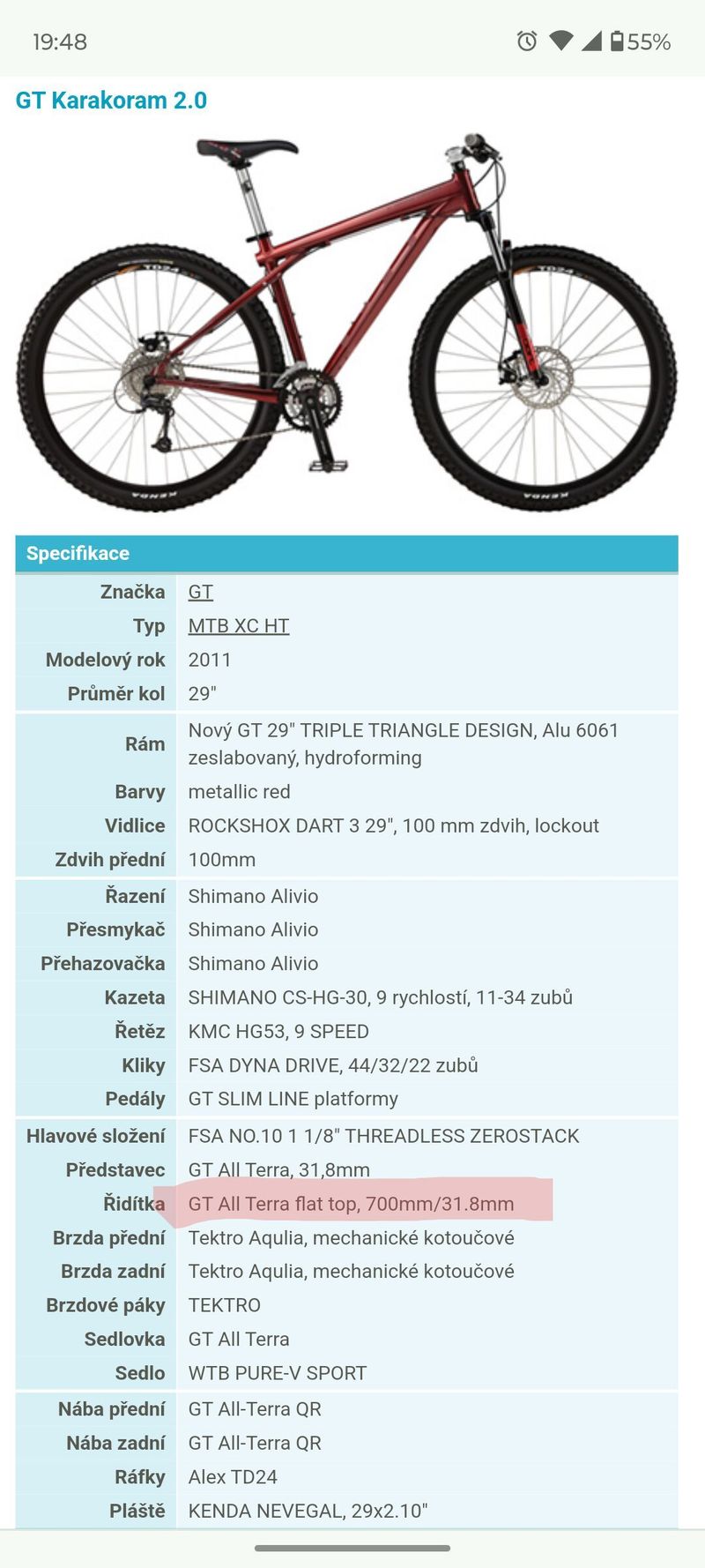 Řidítka MTB GT All Terra 700mm