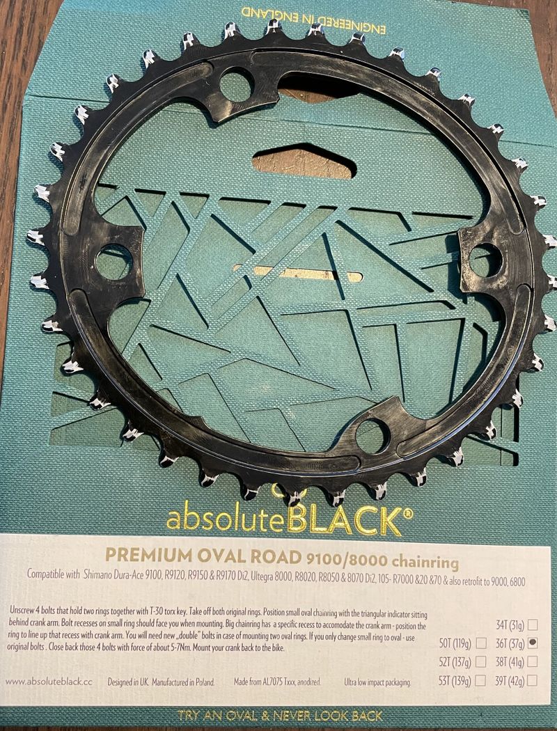 Ovalne prevodniky Absolute Black pro kliky Shimano 11 speed 50/36