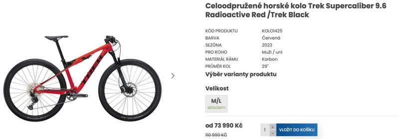 Celoodpružené horské kolo Trek Supercaliber 9.6 M/L_Radioactive Red /Trek Black