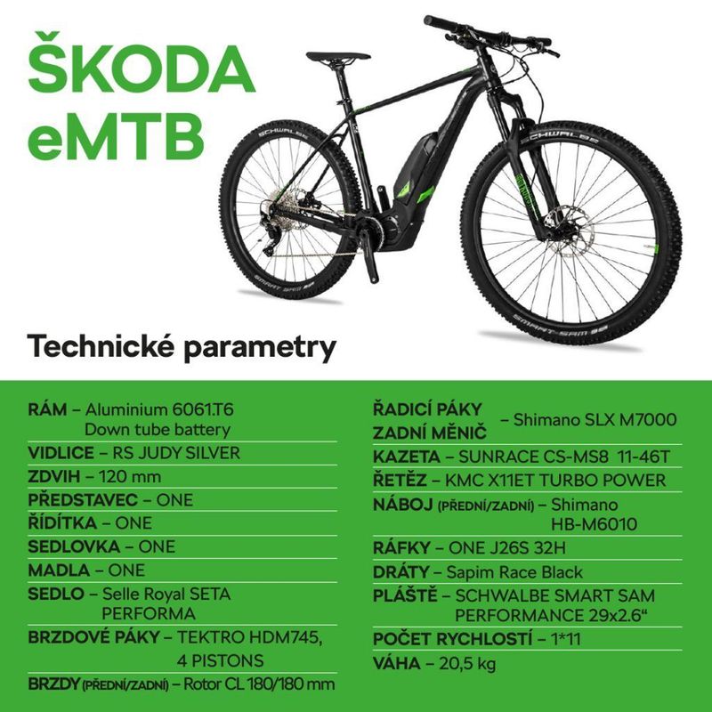 Horské elektrokolo ŠKODA EMTB 29, r.v. 2019, černá barva, odnímatelná baterie 504Wh