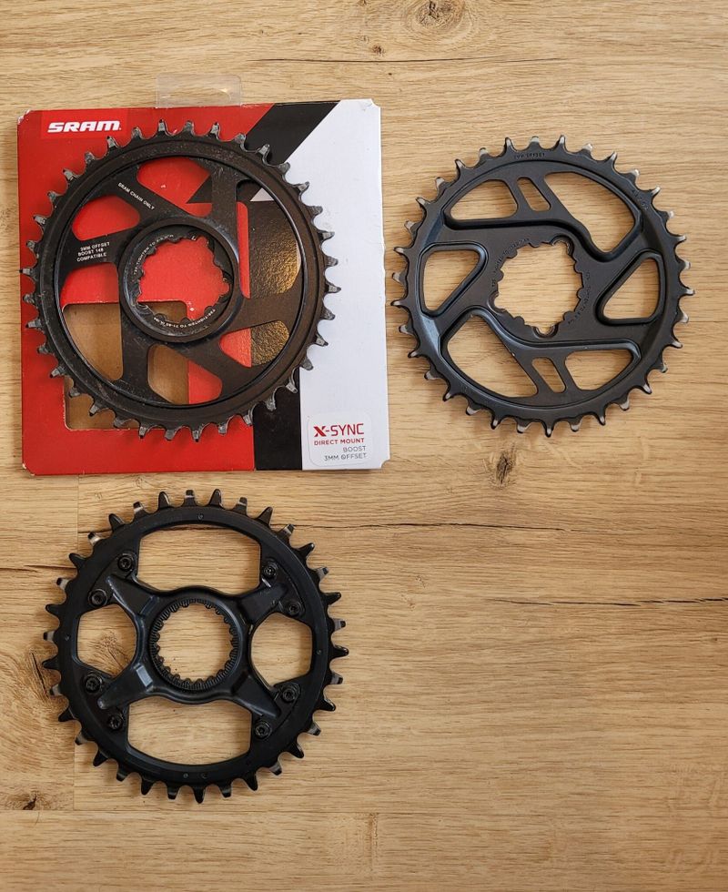 Sram X0 NW převodník 36z a Sram GX 34z, Shimano XT 34z