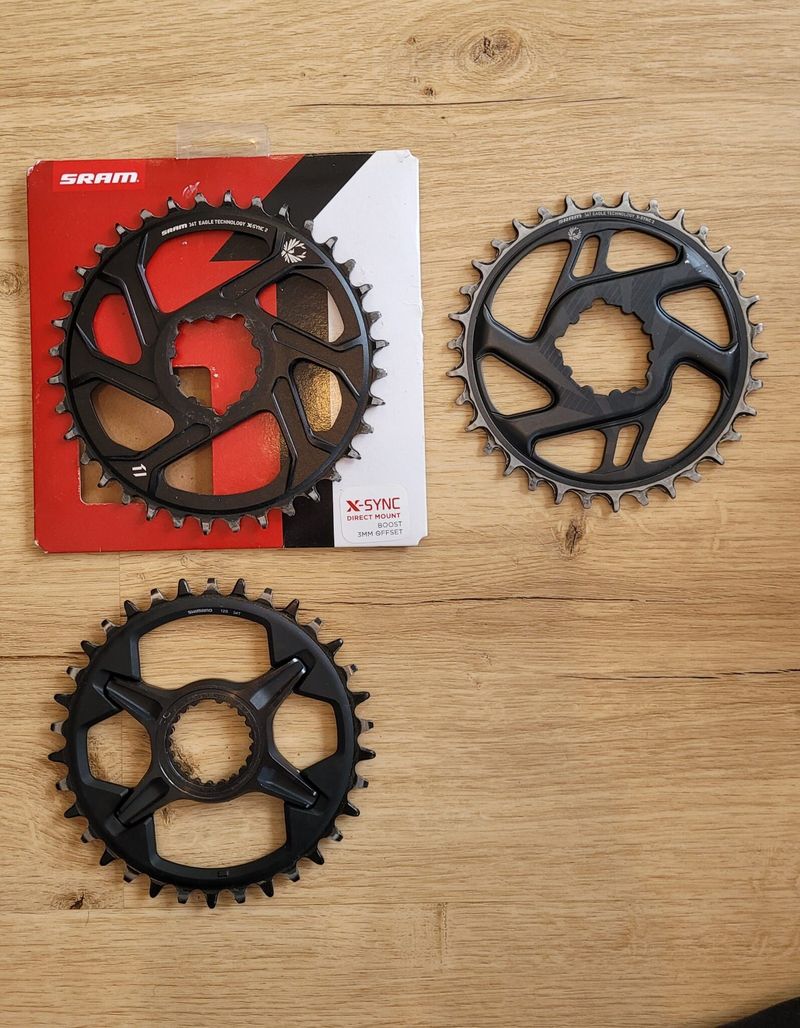 Sram X0 NW převodník 36z a Sram GX 34z, Shimano XT 34z