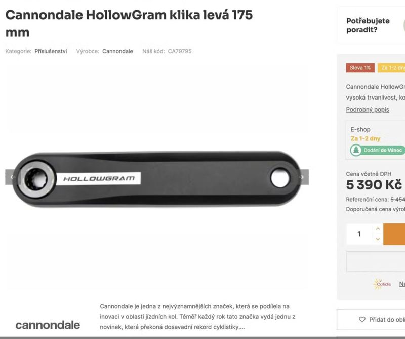 Klika leva 175mm cannondale hollowgram - Nove