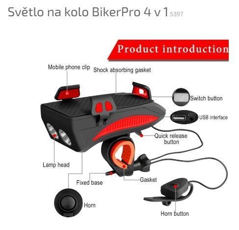 Alum BikerPro 4 v 1, kombinované přední světlo