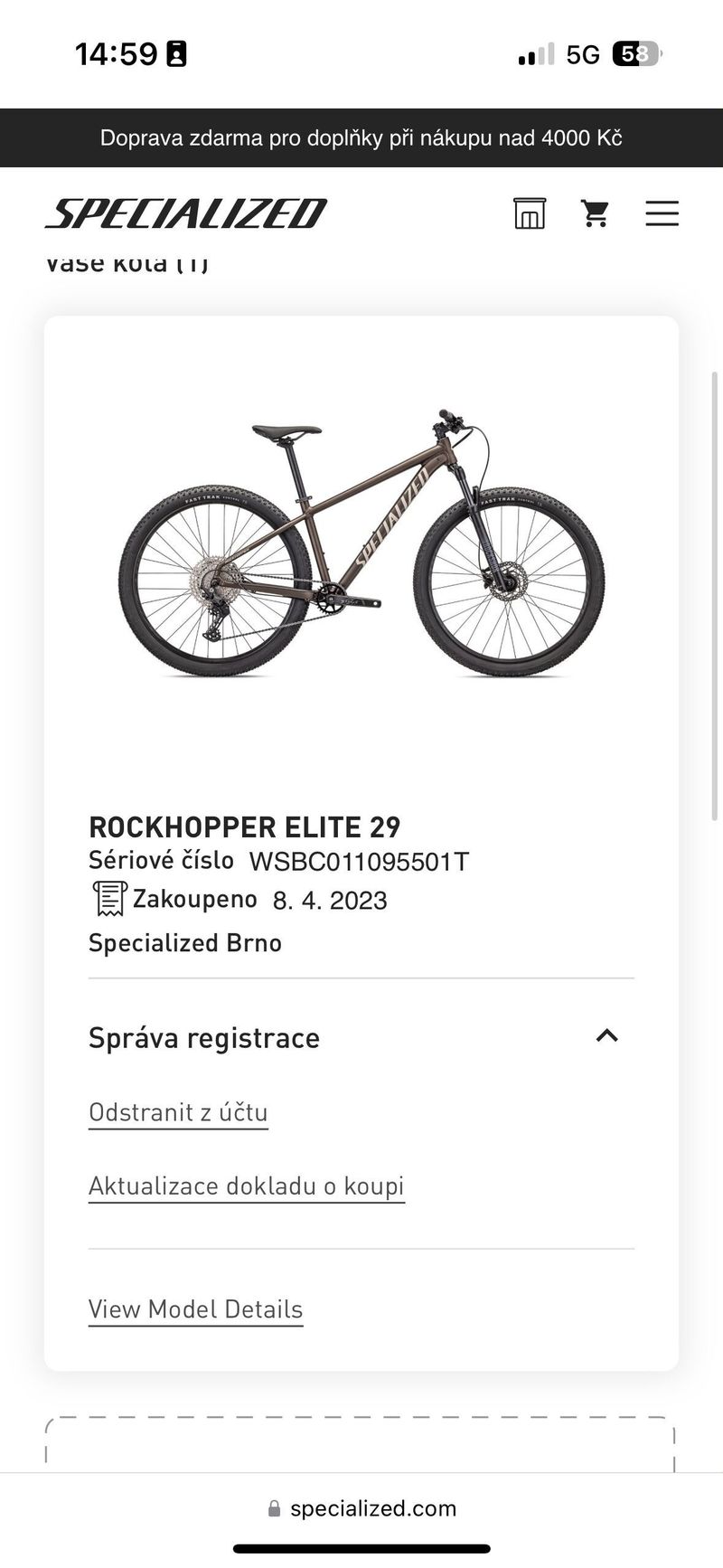 SPECIALIZED ROCKHOPPER 29¨ELITE 2023 – záruka