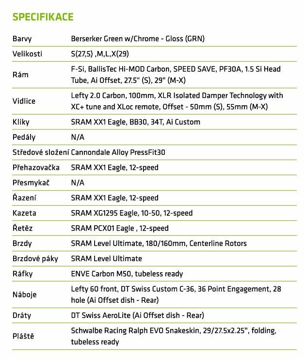 Cannondale BallisTec F-Si Hi-MOD Carbon TEAM - Rám a Vidlice