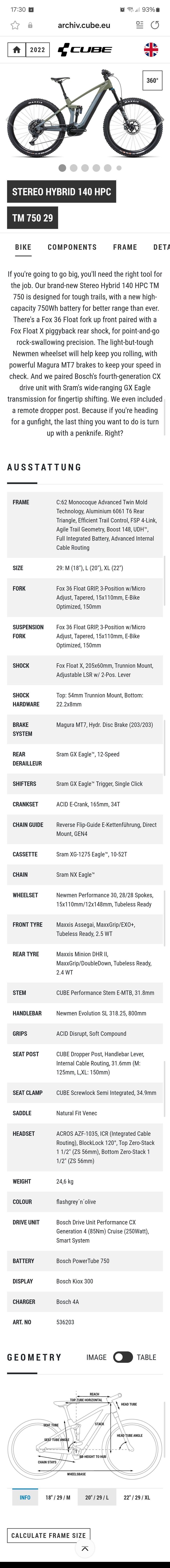 Cube STEREO HYBRID 140 HPC TM 750 29"